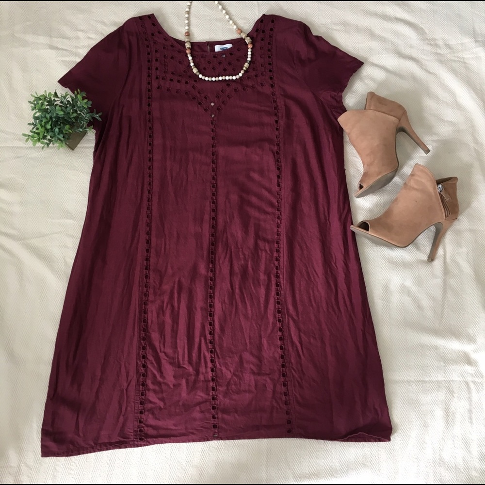 Maroon dress with square cut outs
