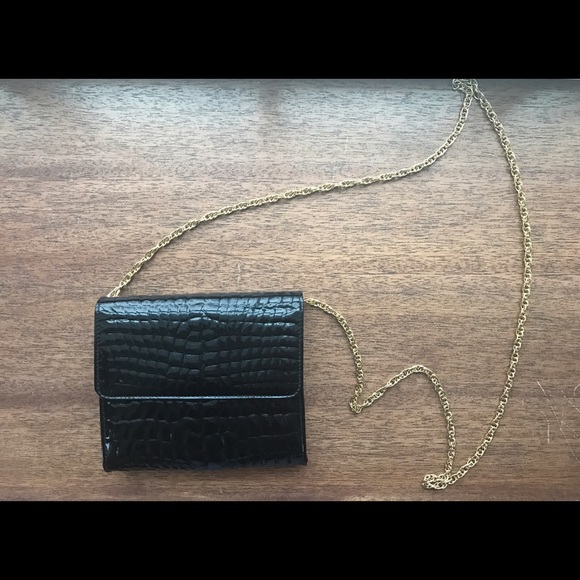 Vintage Handbags - VTG Black Quilted Pleather Crossbody Bag/Clutch