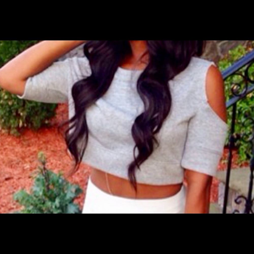 BCBG Cold Shoulder Cropped Sweater