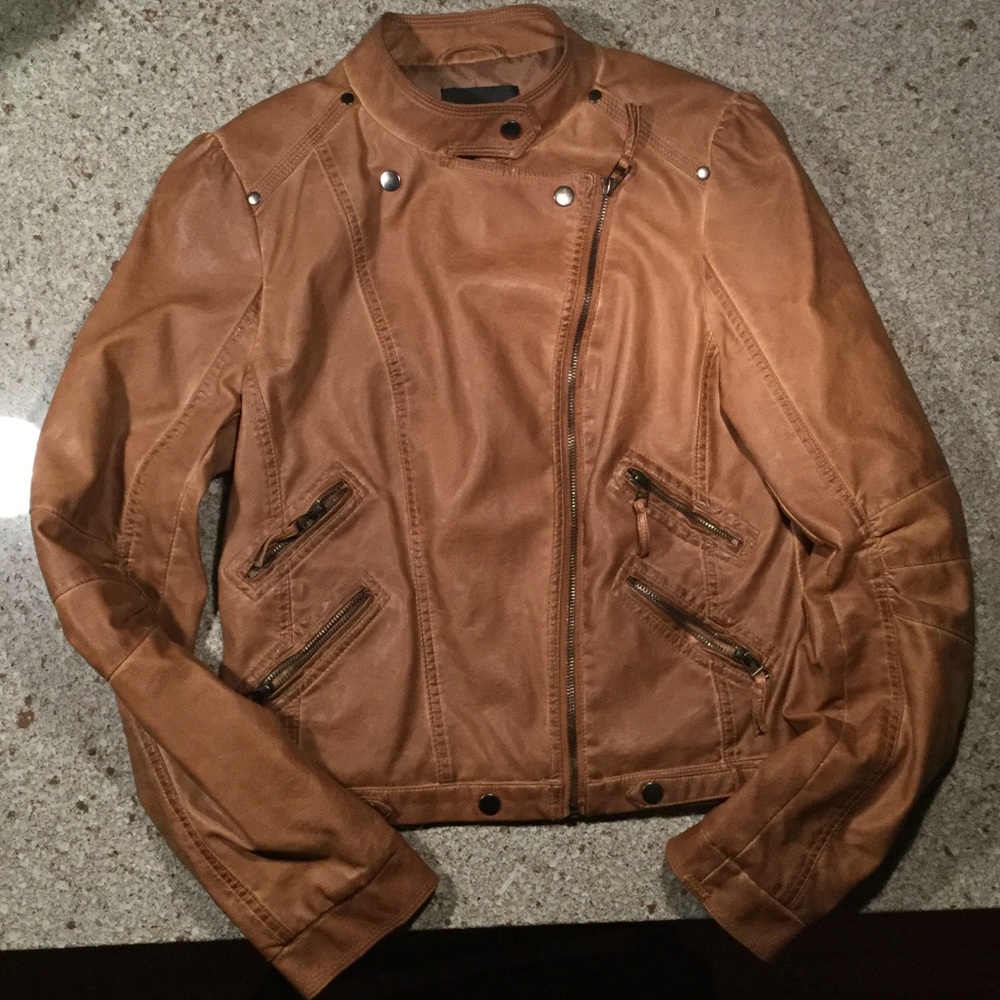 BLU PEPPER Brown Faux Leather Jacket