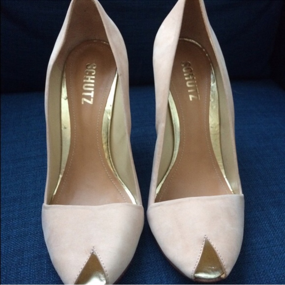 Yellow Gold Powder Pink/Peach Suede Platform Heels