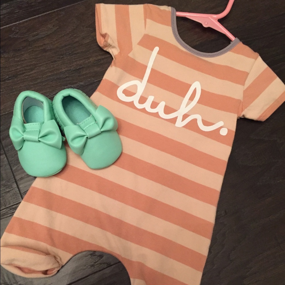 💕SOLD💕Rags Duh romper 3-6 with New Moccs