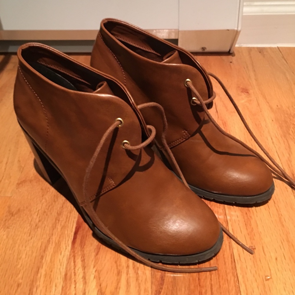 Brown leather booties