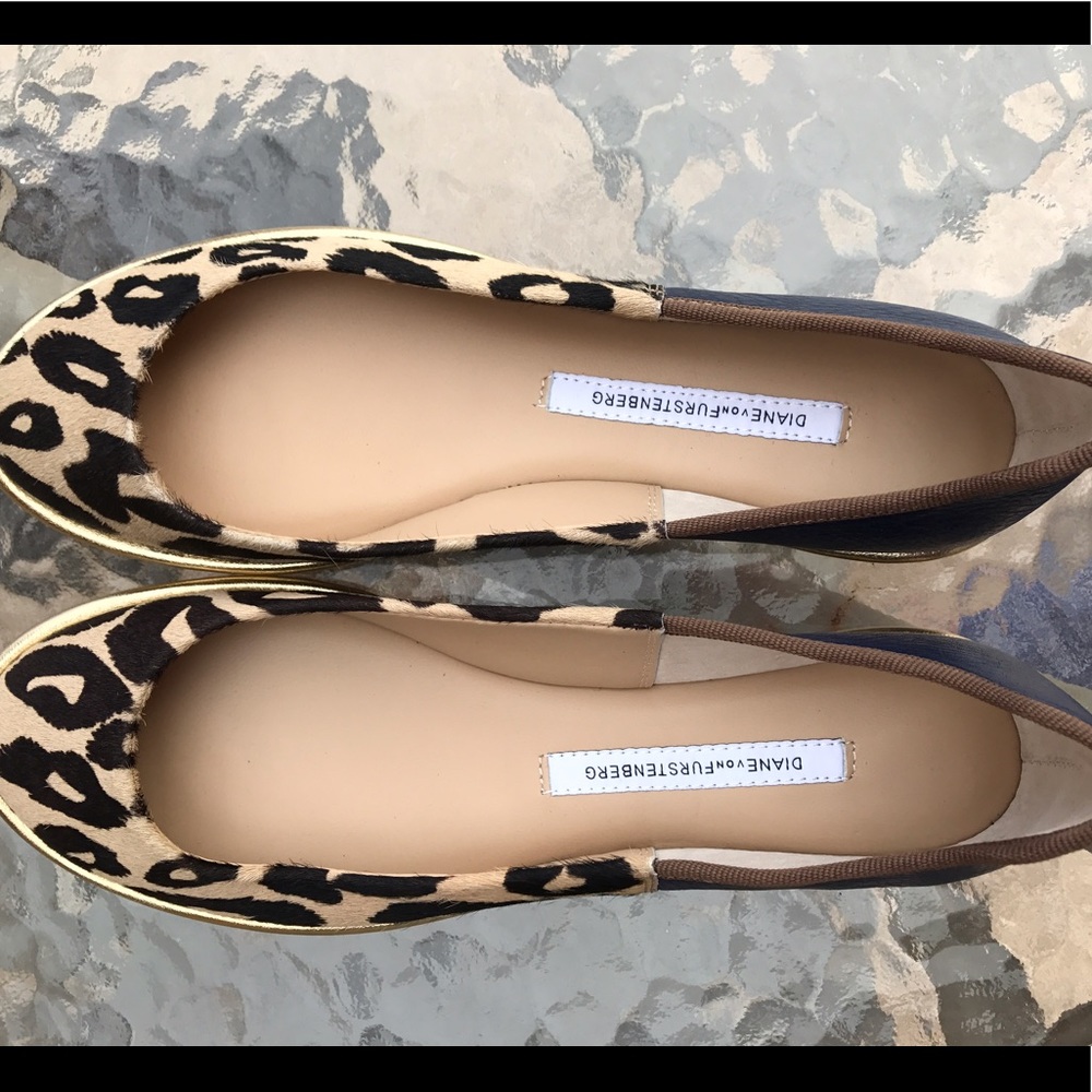 DVF 'Botswana' haircalf leopard flats