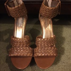 BCBG braided wedge heels