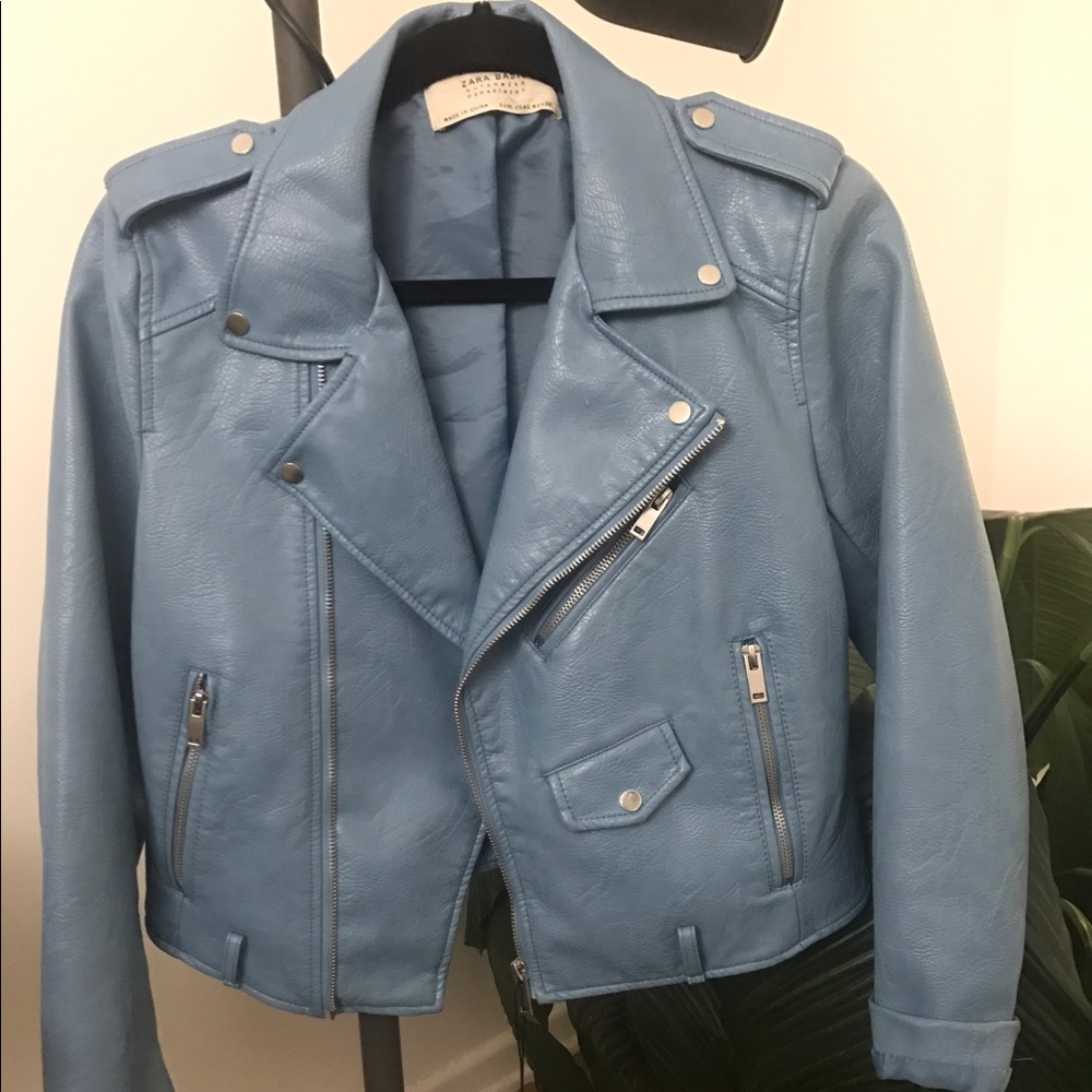 Sky Blue Faux Leather Jacket