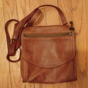 Vintage Fossil brown leather cross body bag