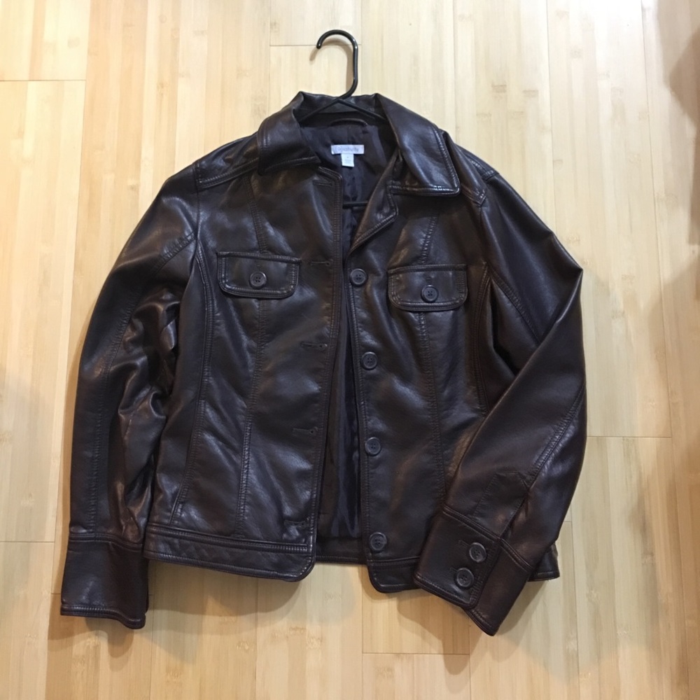 Faux leather jacket.