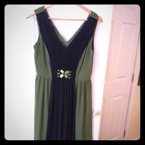 Flowy empire waste silk dress with chiffon overlay