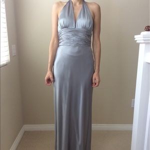 On Sale!!  Silver-Gray silk halter evening gown