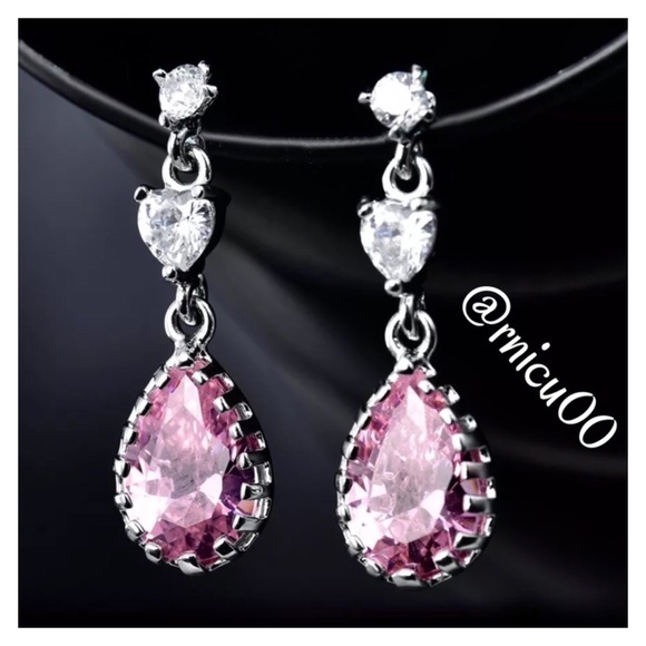 Boutique Jewelry - Pink Topaz 18K White Gold Crystal Drop Earrings!