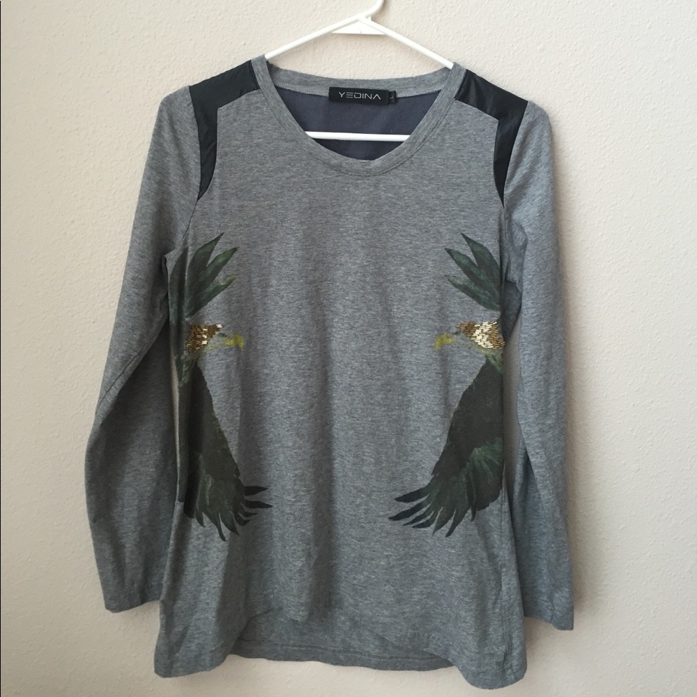 Gray eagle printed shirt with faux leather