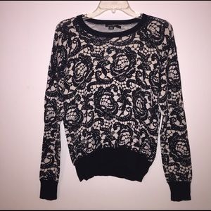 DKNY silk & cashmere black & white sweater