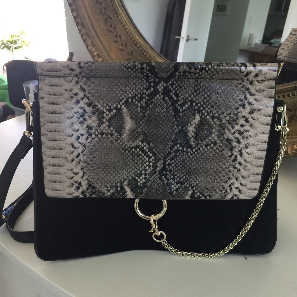 Python/ Suede Foldover Bag