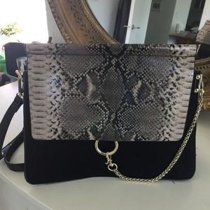 Python/ Suede Foldover Bag