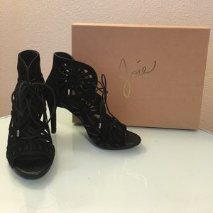 Joie black suede lace up heels