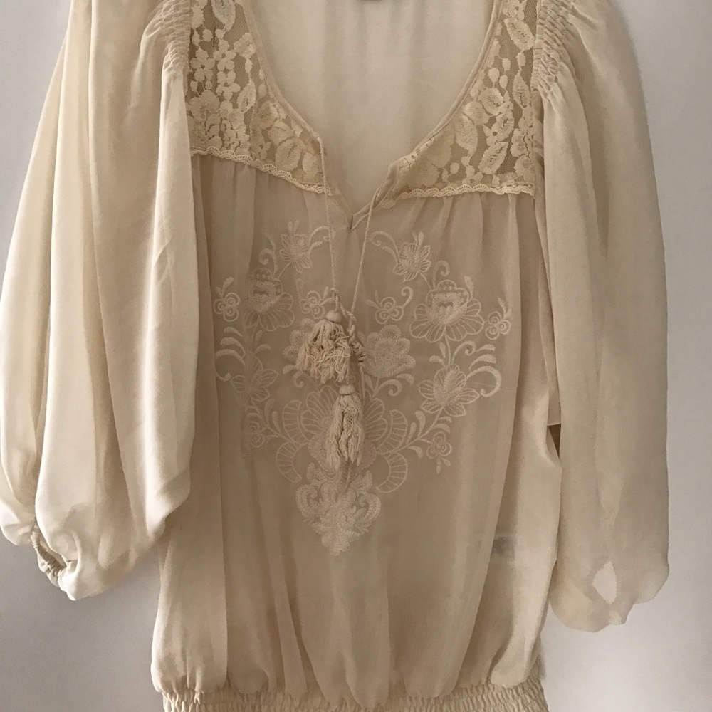 F21 cream flouncy top