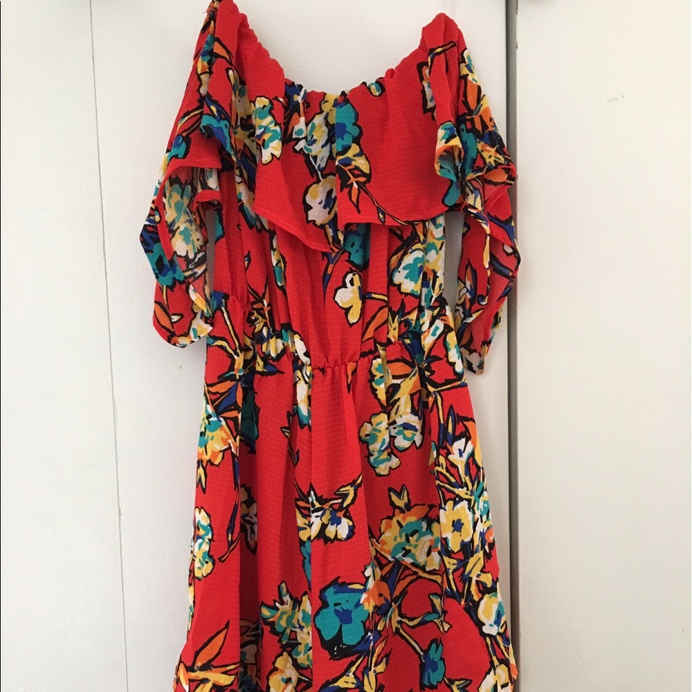 Off the shoulder red floral romper