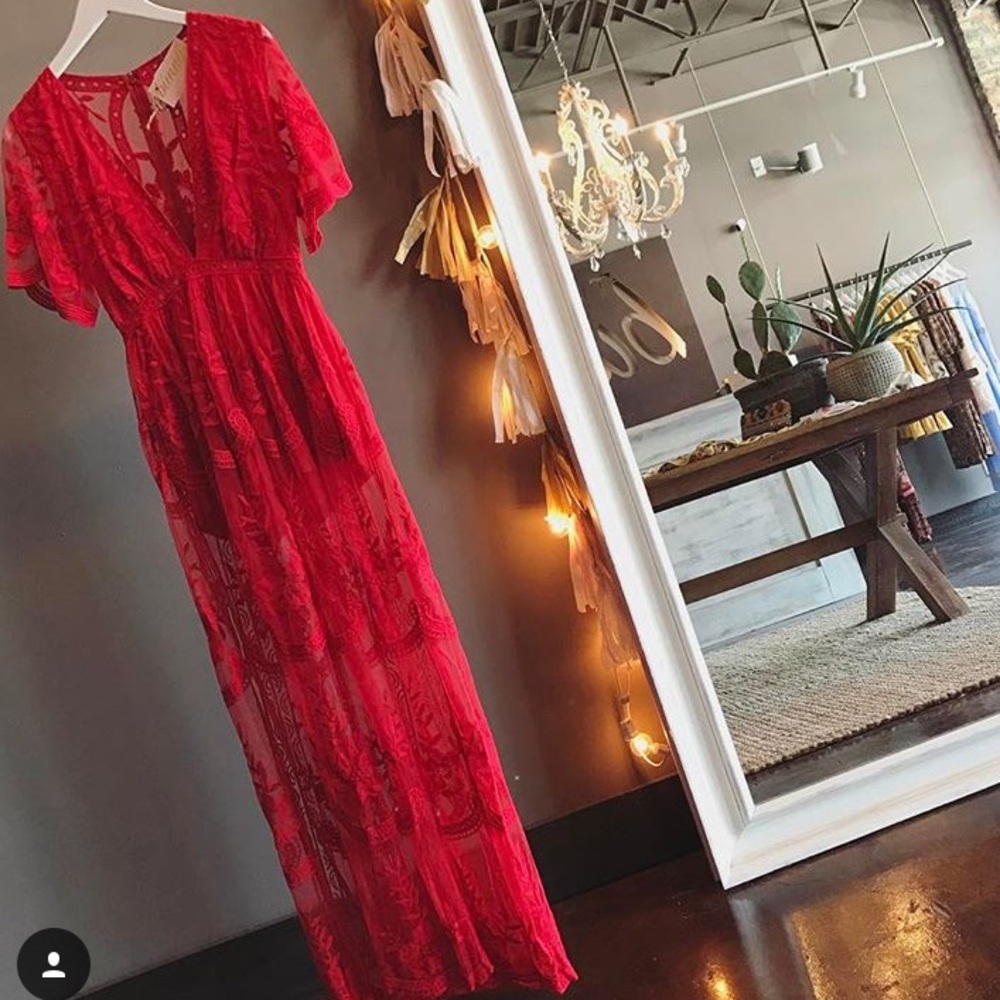 Red lace sheer dress w/built in shorts