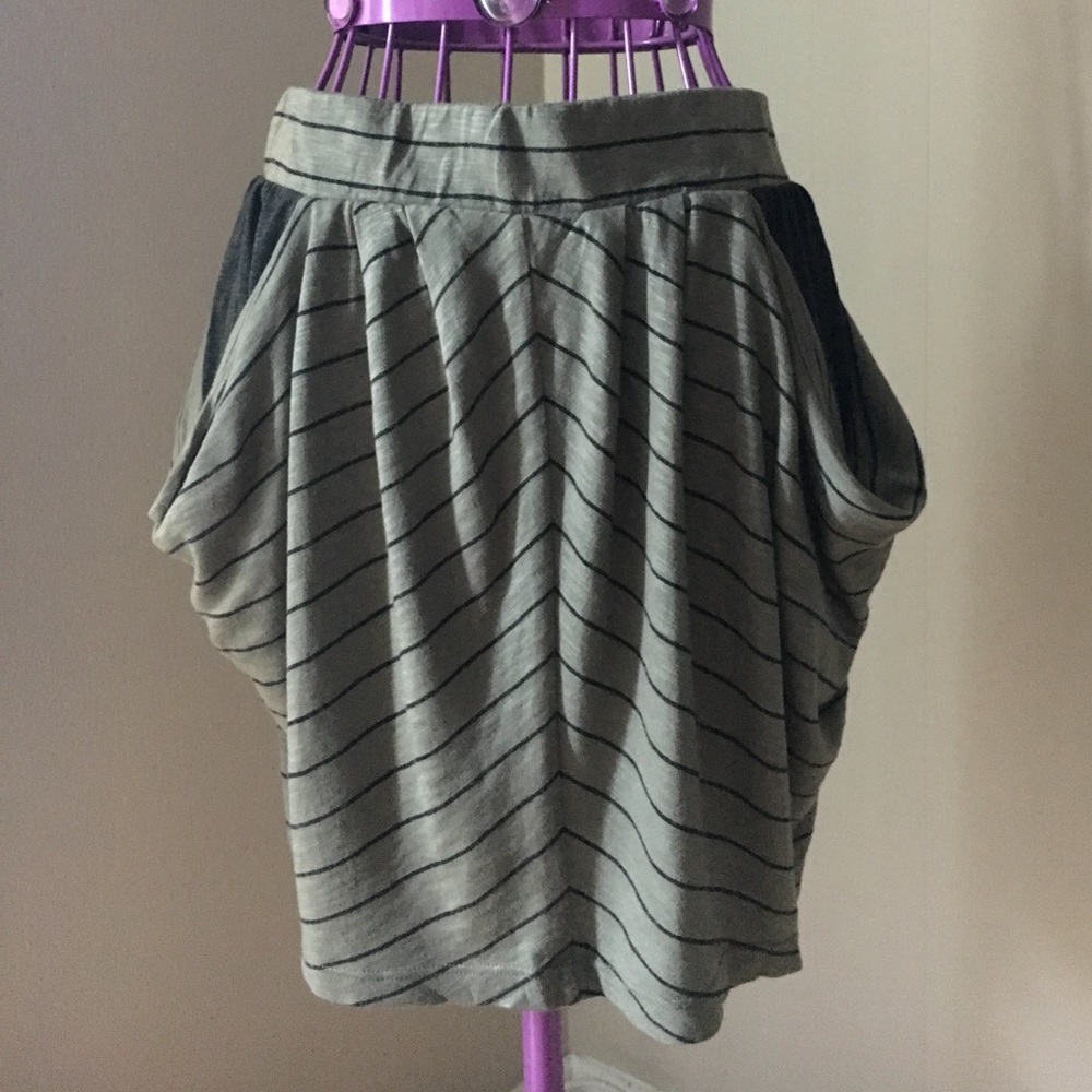 LAST CALL 9/11/22 - Olive Green Dark Grey Striped Tulip Mini Skirt