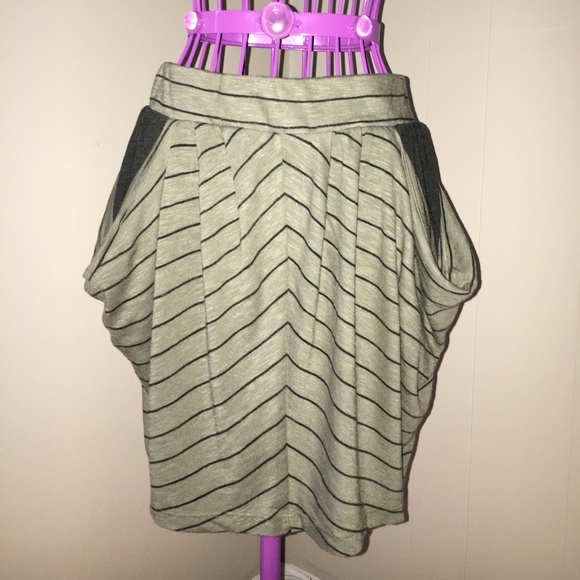 LAST CALL 9/11/22 - Olive Green Dark Grey Striped Tulip Mini Skirt - Picture 2 of 6