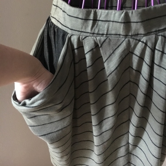 LAST CALL 9/11/22 - Olive Green Dark Grey Striped Tulip Mini Skirt - Picture 3 of 6