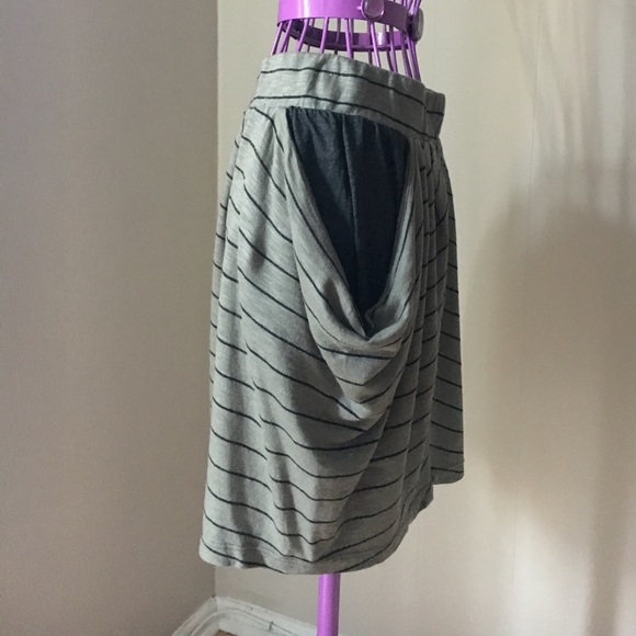 LAST CALL 9/11/22 - Olive Green Dark Grey Striped Tulip Mini Skirt - Picture 4 of 6