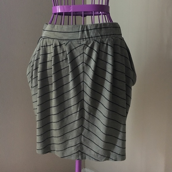 LAST CALL 9/11/22 - Olive Green Dark Grey Striped Tulip Mini Skirt - Picture 5 of 6