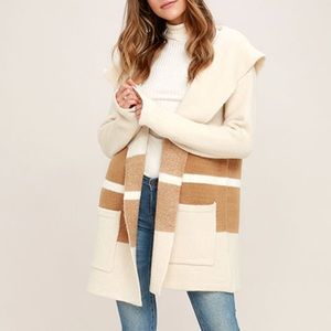 CARLSBAD TAN AND BEIGE HOODED CARDIGAN SWEATER