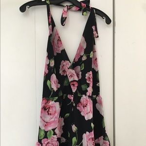 Black and pink roses halter romper
