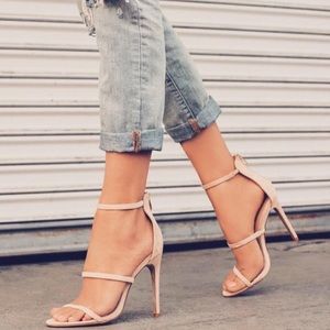ISO three strap nude heels