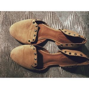 Tan studded cut out flats