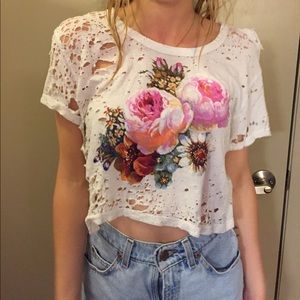 Urban outfitters distressed rose tee