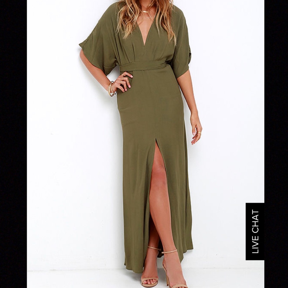 WHERE THE WIND BLOWS OLIVE GREEN MAXI DRESS