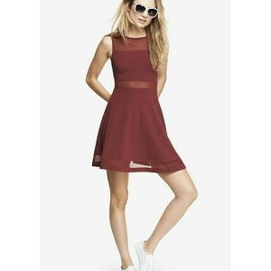 Express mesh inset skater dress in deep red