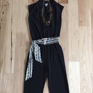 Black button down silky jumpsuit