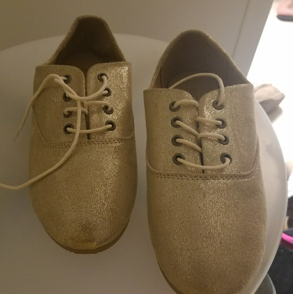 Gold lace up flats