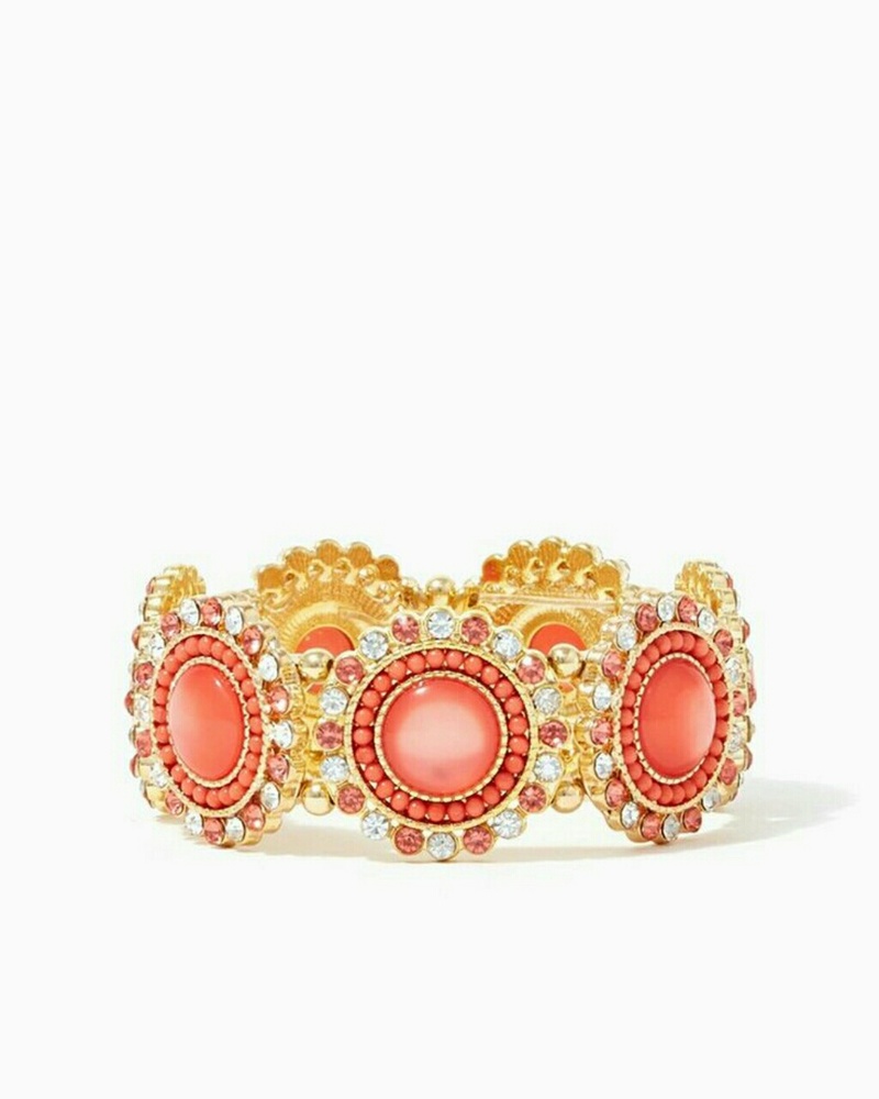 Coral & Gold Gem Stretch Bracelet