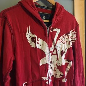 Men's Red Hooded Zipped Sweatshirt