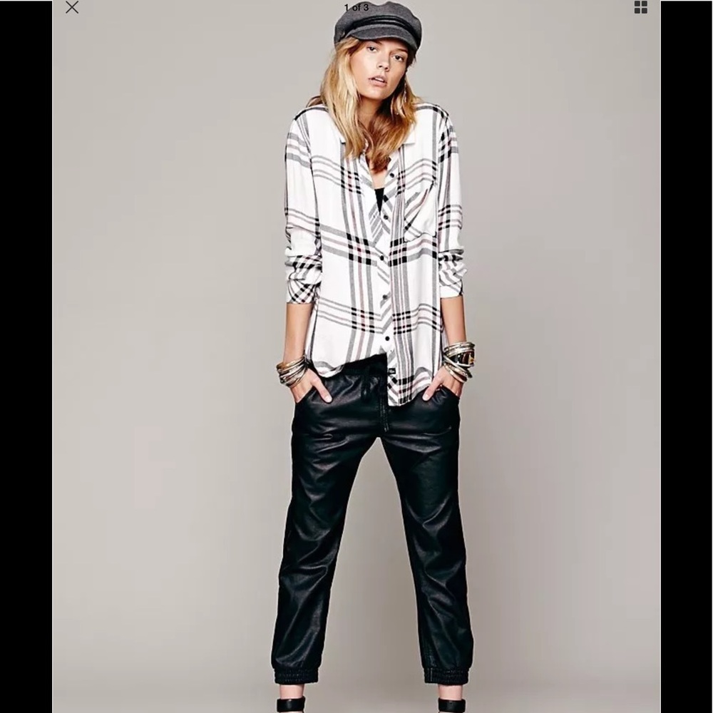 Rails for Free People White & Navy Plaid Shirt XS