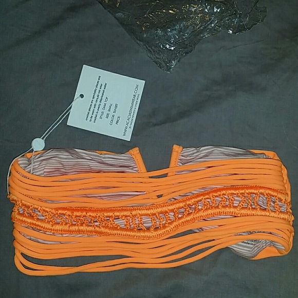 New acacia sunset orange ohia bandeau bikini top S - Picture 5 of 6