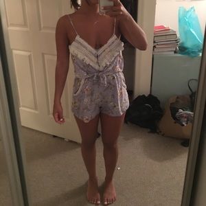 Blue floral fringe romper