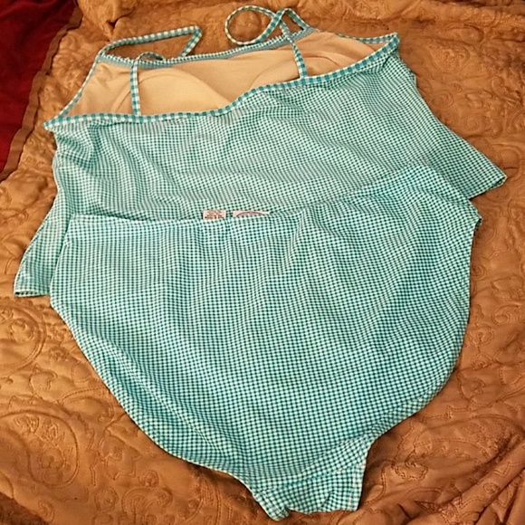 Carolina Blues Teal & White Checked Tankini - Picture 2 of 6