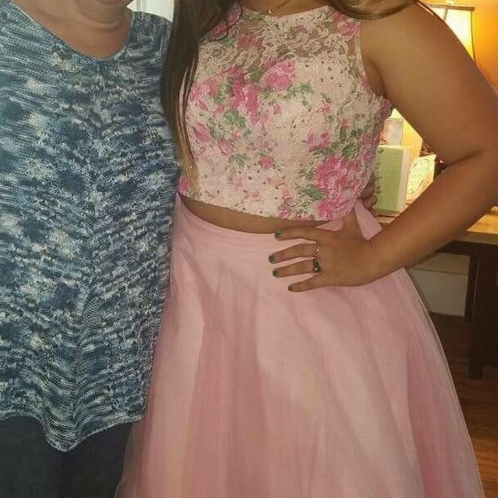 Lace Floral Patterned Light Pink Prom Dress - Picture 2 of 4