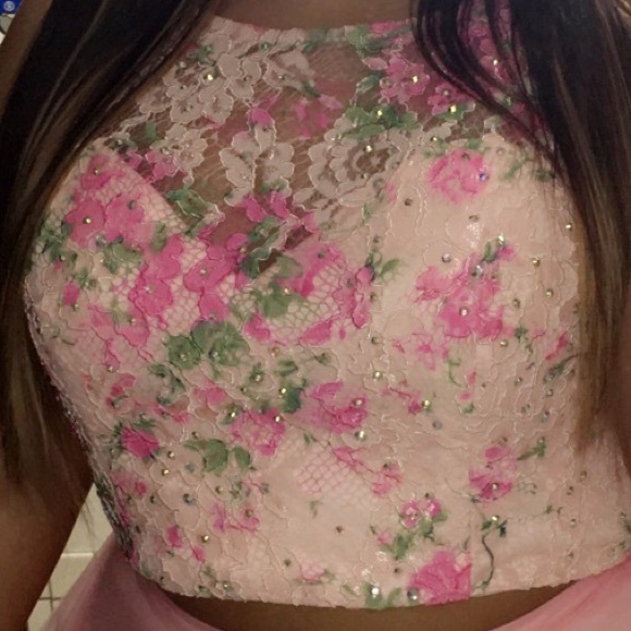 Lace Floral Patterned Light Pink Prom Dress - Picture 4 of 4