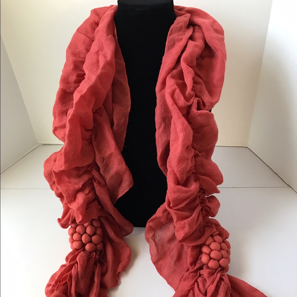 Salmon Orange Ruffle Scarf - Picture 2 of 2