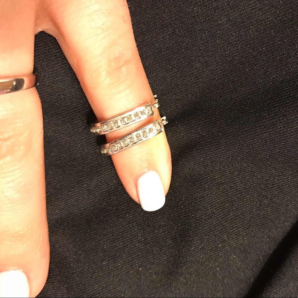 14k white gold diamond chip hoops