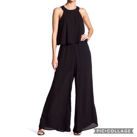 JULIA Black Popover Halter Jumpsuit W/ palazzo leg - Picture 2 of 4