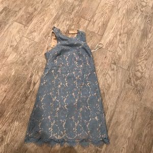Blue lace and nude lined short hot dress