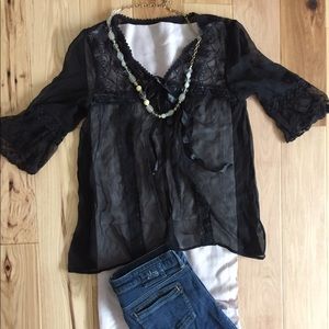 Sheer black 3/4 sleeve lacy top